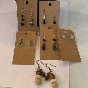 6 pair earrings lot bundle dangle drop stud natural stone faceted AB crystal